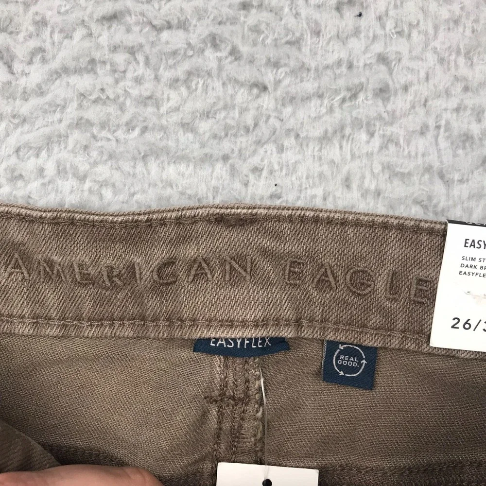 American Eagle Jeans Mens 26x30 Brown Slim Straight Easy Flex Stretch Denim NEW